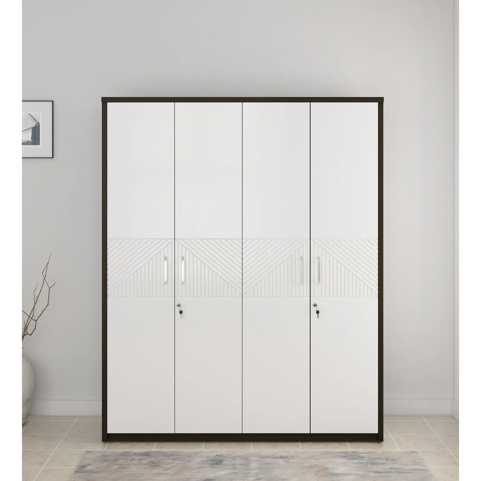 Alina 4 Door Wardrobe Without Mirror- Fumed Oak Woodpore